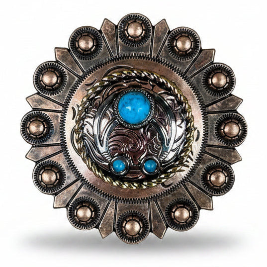 Copper Turquoise Blossom Western Concho W206 — view 3