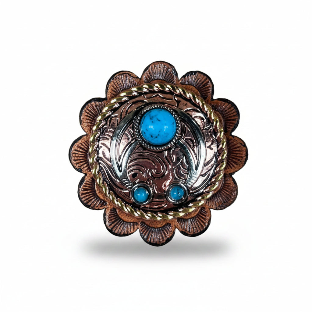 Copper Turquoise Blossom Western Concho W206 — view 5