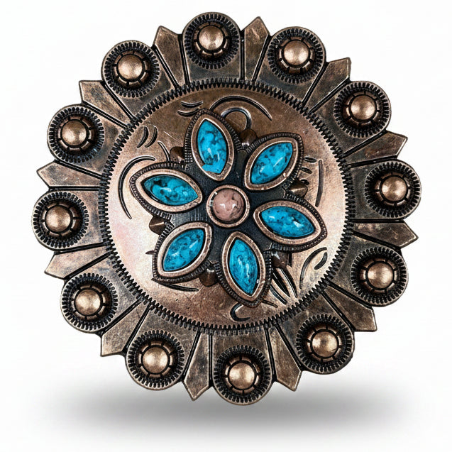 Copper Turquoise Flower Western Concho W207 — view 4