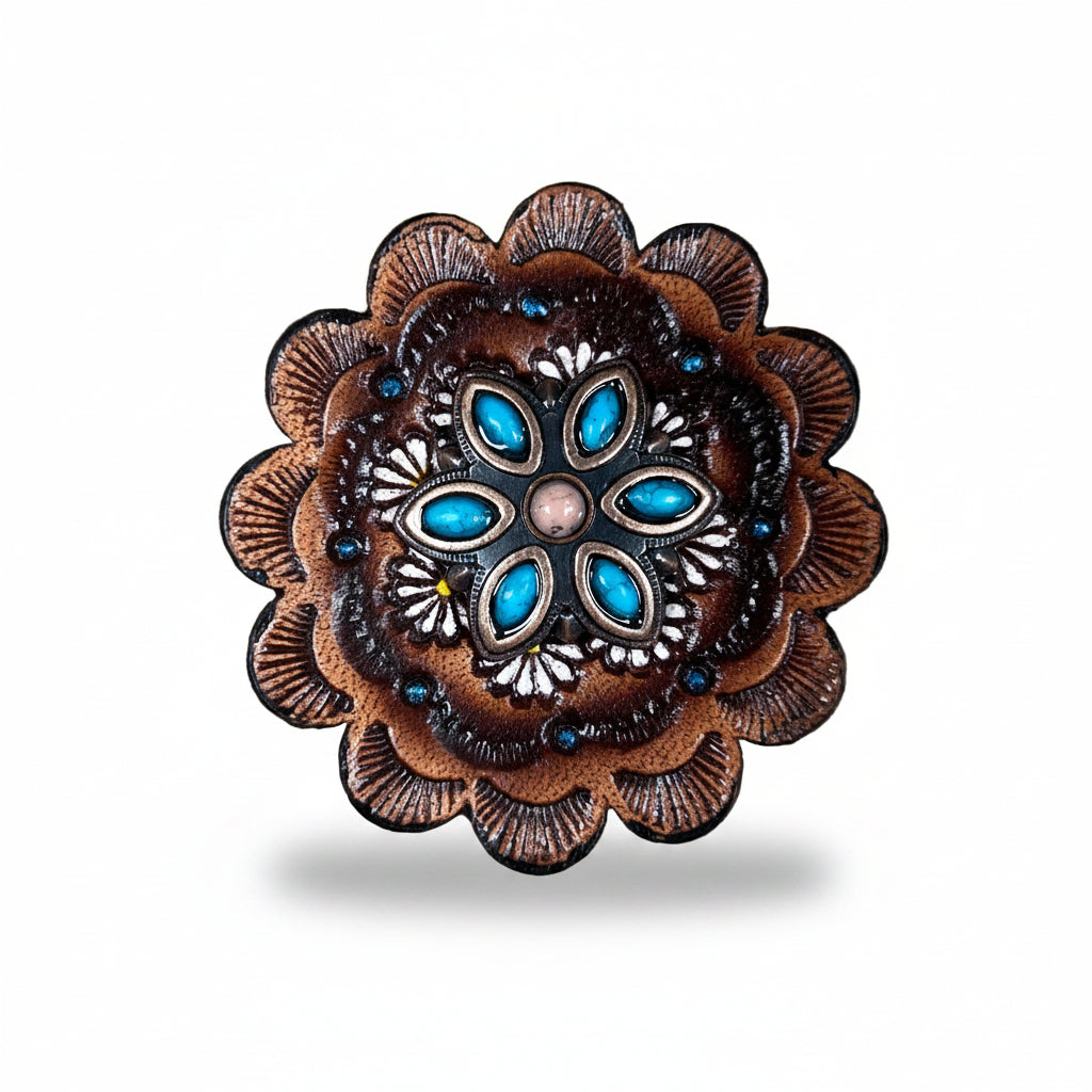 Copper Turquoise Flower Western Concho W207 — view 7