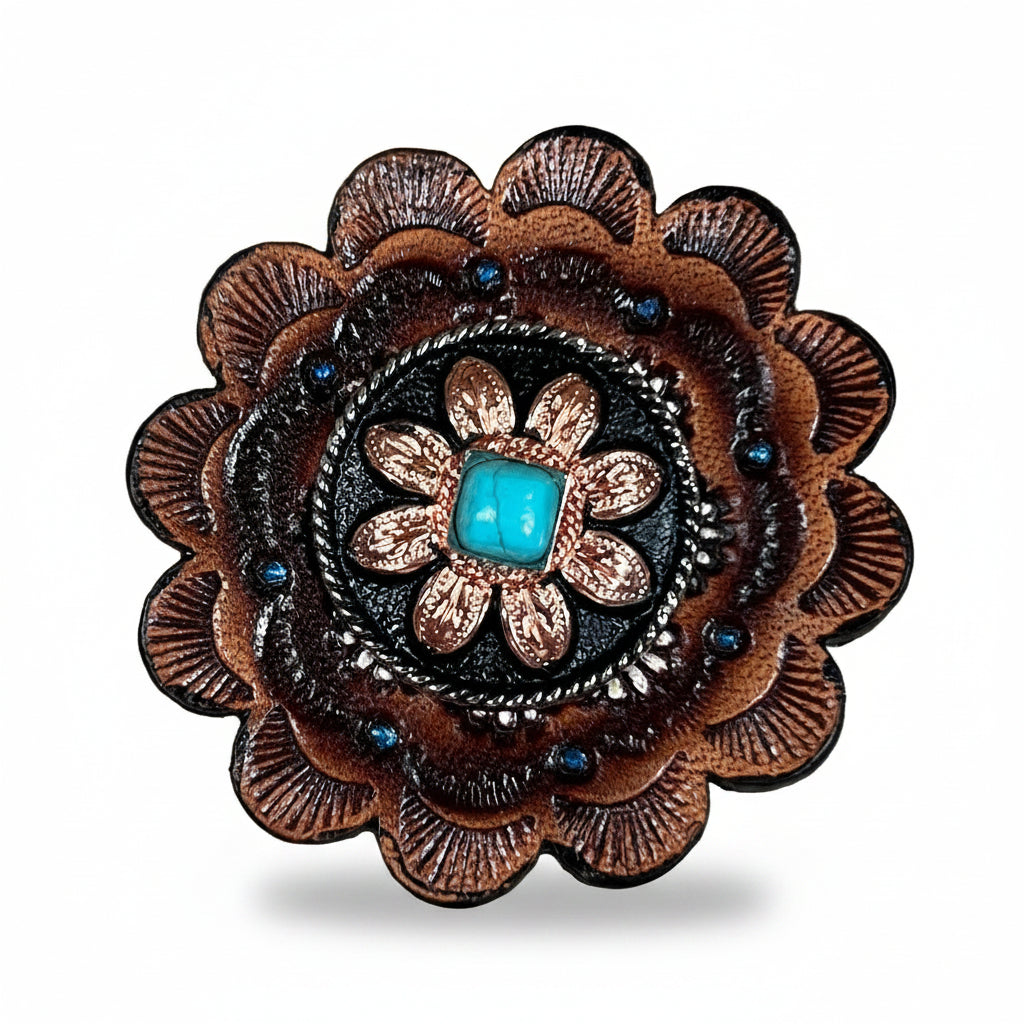 Copper Turquoise Sunflower Western Concho W188 — view 9