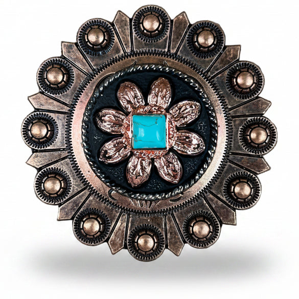 Copper Turquoise Sunflower Western Concho W188 — view 4