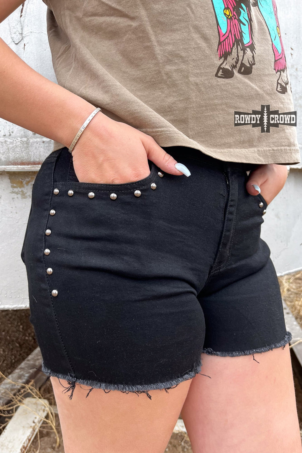 DS BLACK- Shenandoah Stud Shorts by Rowdy Crowd Clothing - product image 4