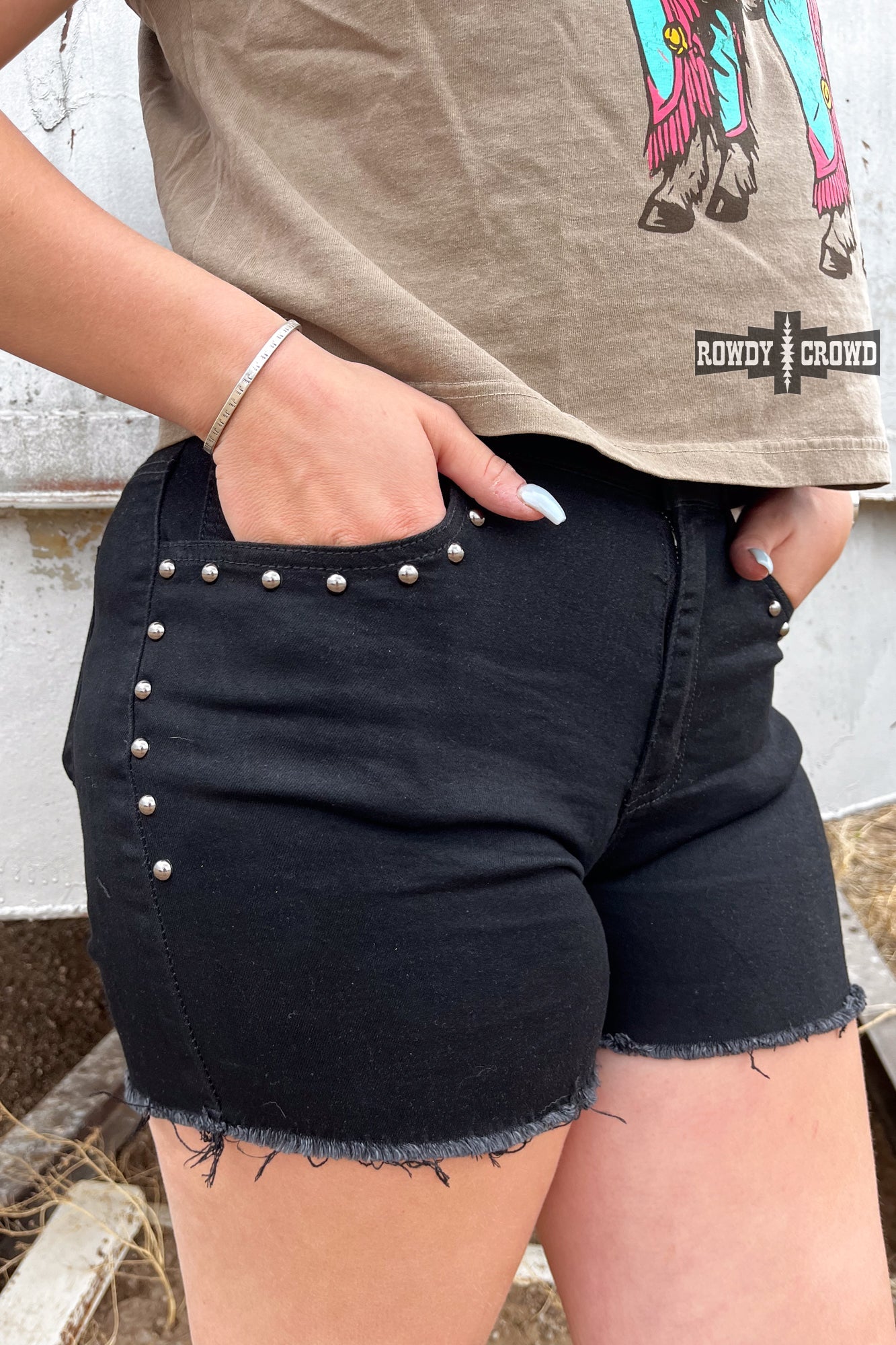 DS BLACK- Shenandoah Stud Shorts by Rowdy Crowd Clothing - product image 4