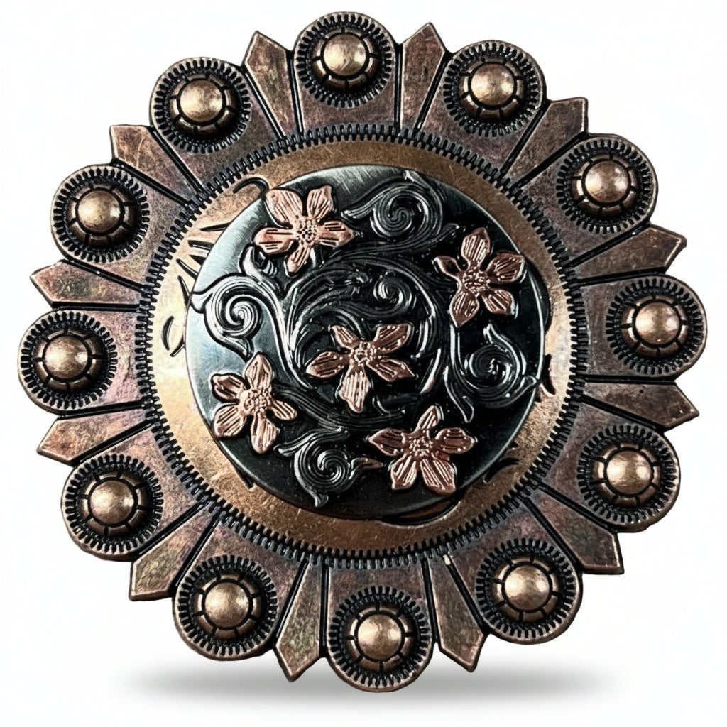Silver - Copper Floral Western Concho W200 — view 4