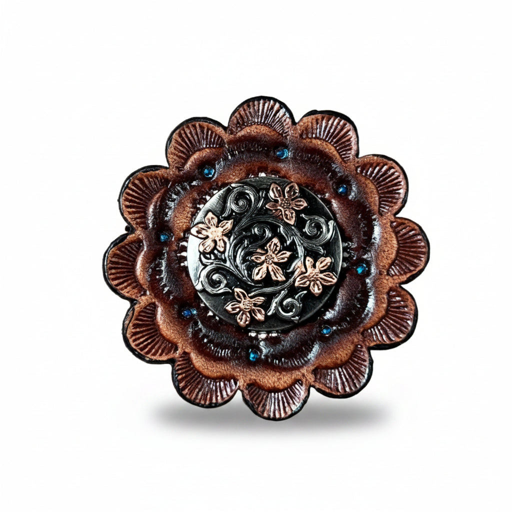 Silver - Copper Floral Western Concho W200 — view 10