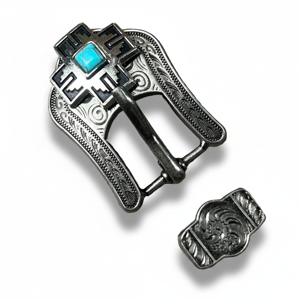 Southwest Antique Silver Turquoise Western Concho W201 — view 5