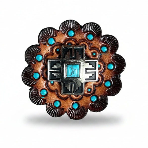 Southwest Antique Silver Turquoise Western Concho W201 — view 8