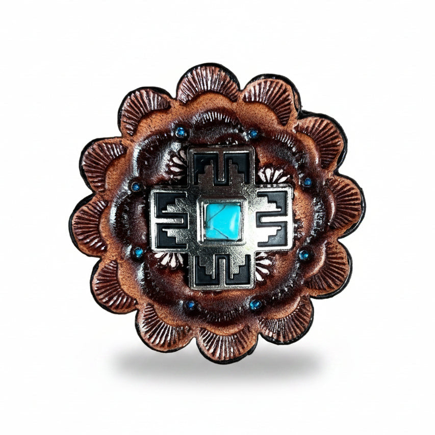 Southwest Antique Silver Turquoise Western Concho W201 — view 7