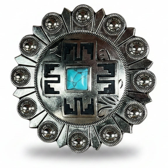 Southwest Antique Silver Turquoise Western Concho W201 — view 4