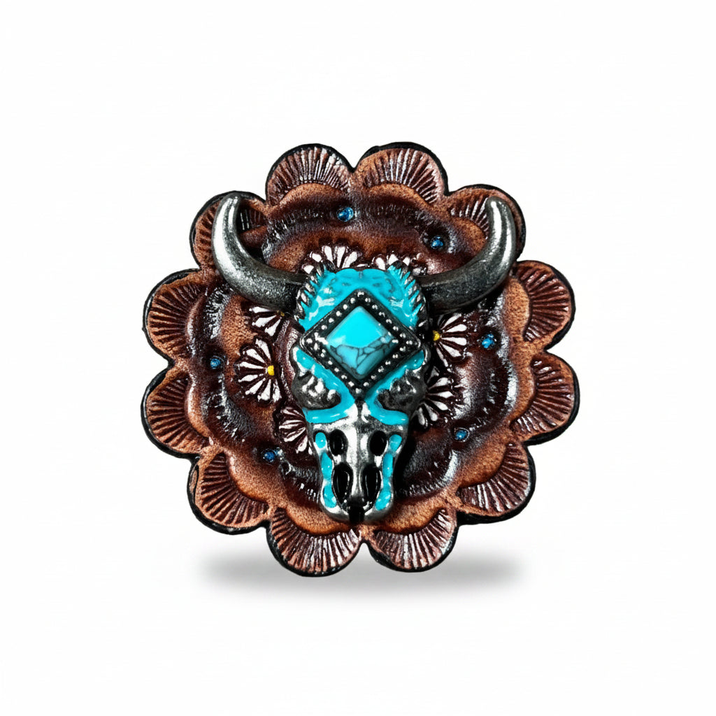 Turquoise Steer Head Western Concho W202 — view 3