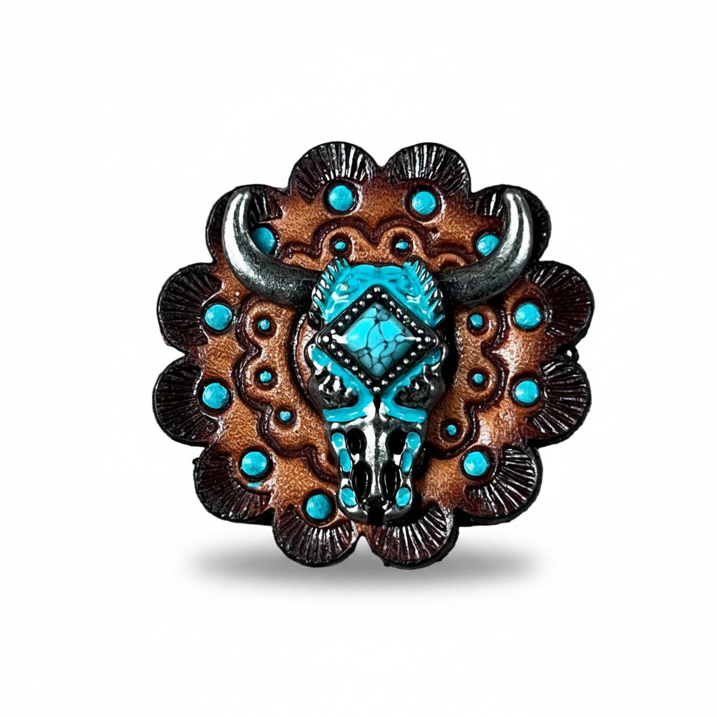 Turquoise Steer Head Western Concho W202 — view 4