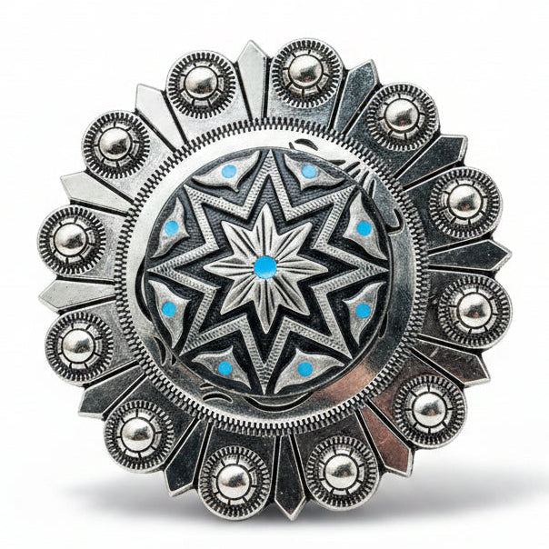 Starburst Antique Silver Turquoise Western Concho W214 — view 4