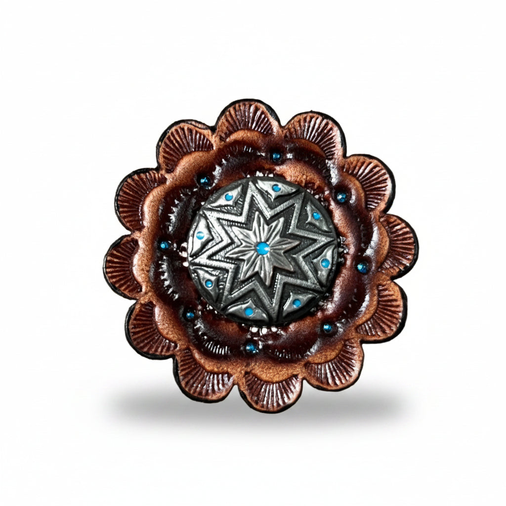Starburst Antique Silver Turquoise Western Concho W214 — view 6