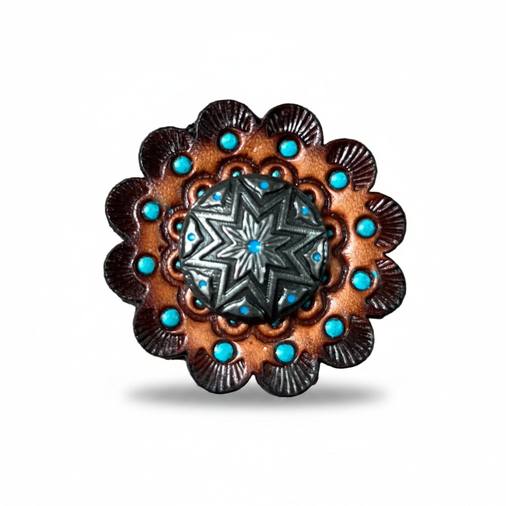 Starburst Antique Silver Turquoise Western Concho W214 — view 7