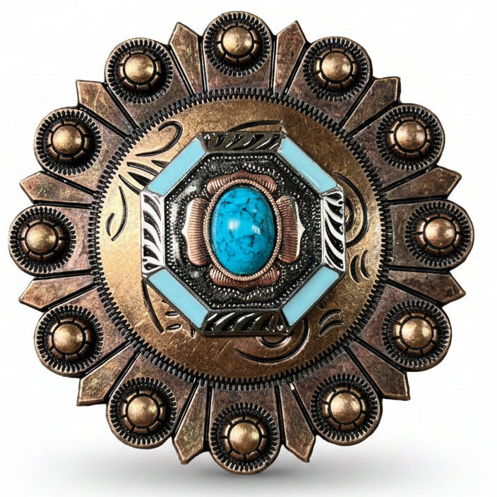 Octagon Turquoise Floral Western Concho W221 — view 3