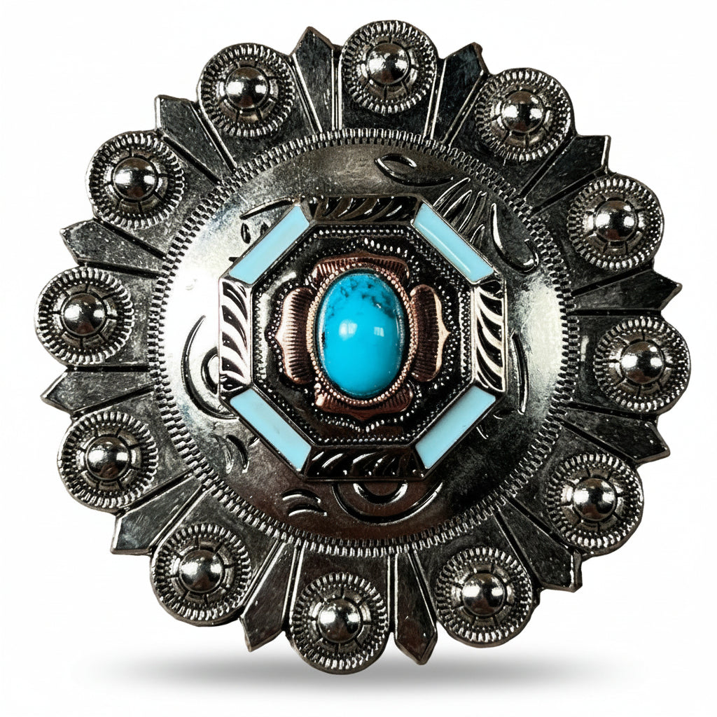 Octagon Turquoise Floral Western Concho W221 — view 4