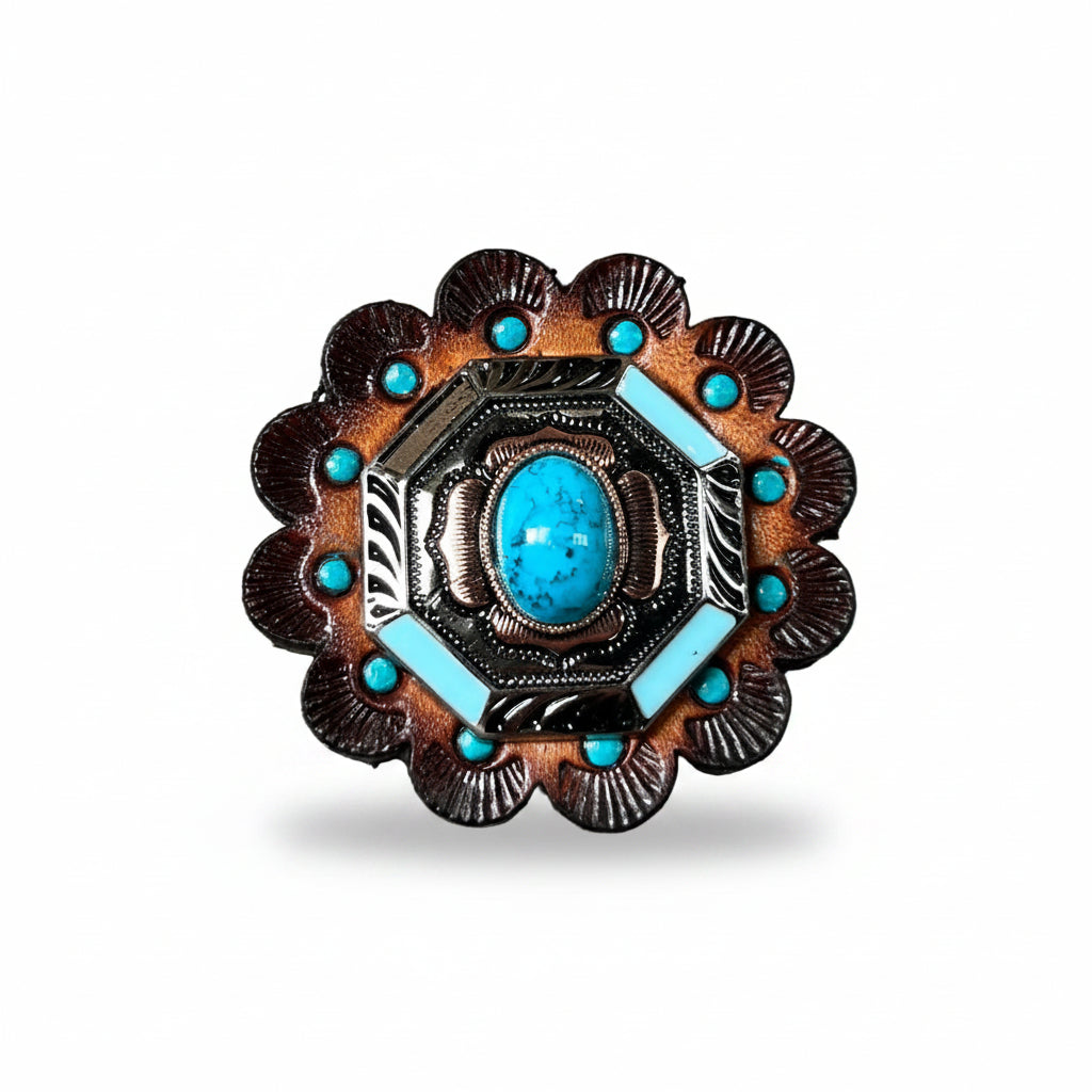 Octagon Turquoise Floral Western Concho W221 — view 7
