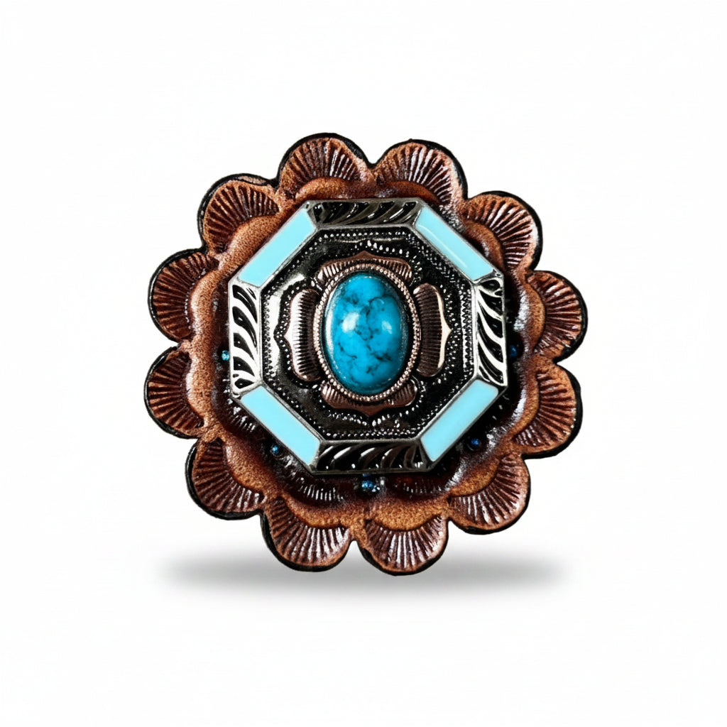 Octagon Turquoise Floral Western Concho W221 — view 6