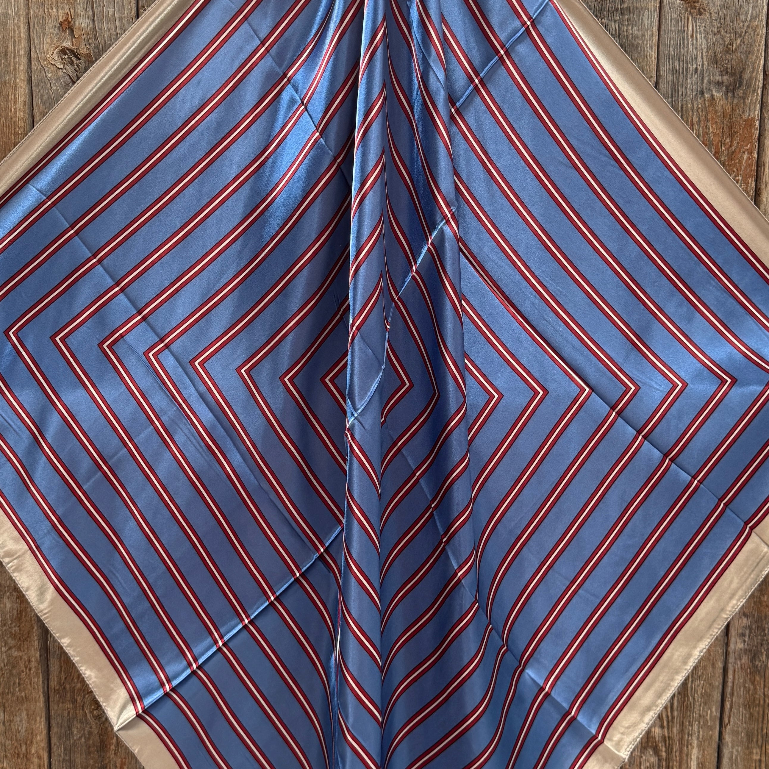 Blue and Burgundy Stripes Wild Rag - Western Scarf
