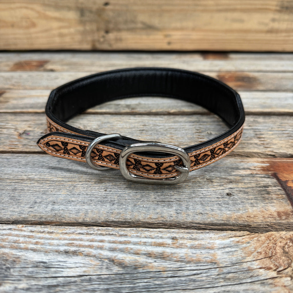 Light Oil Floral Genuine Leather Padded Dog Collar #FKDC3 — view 2