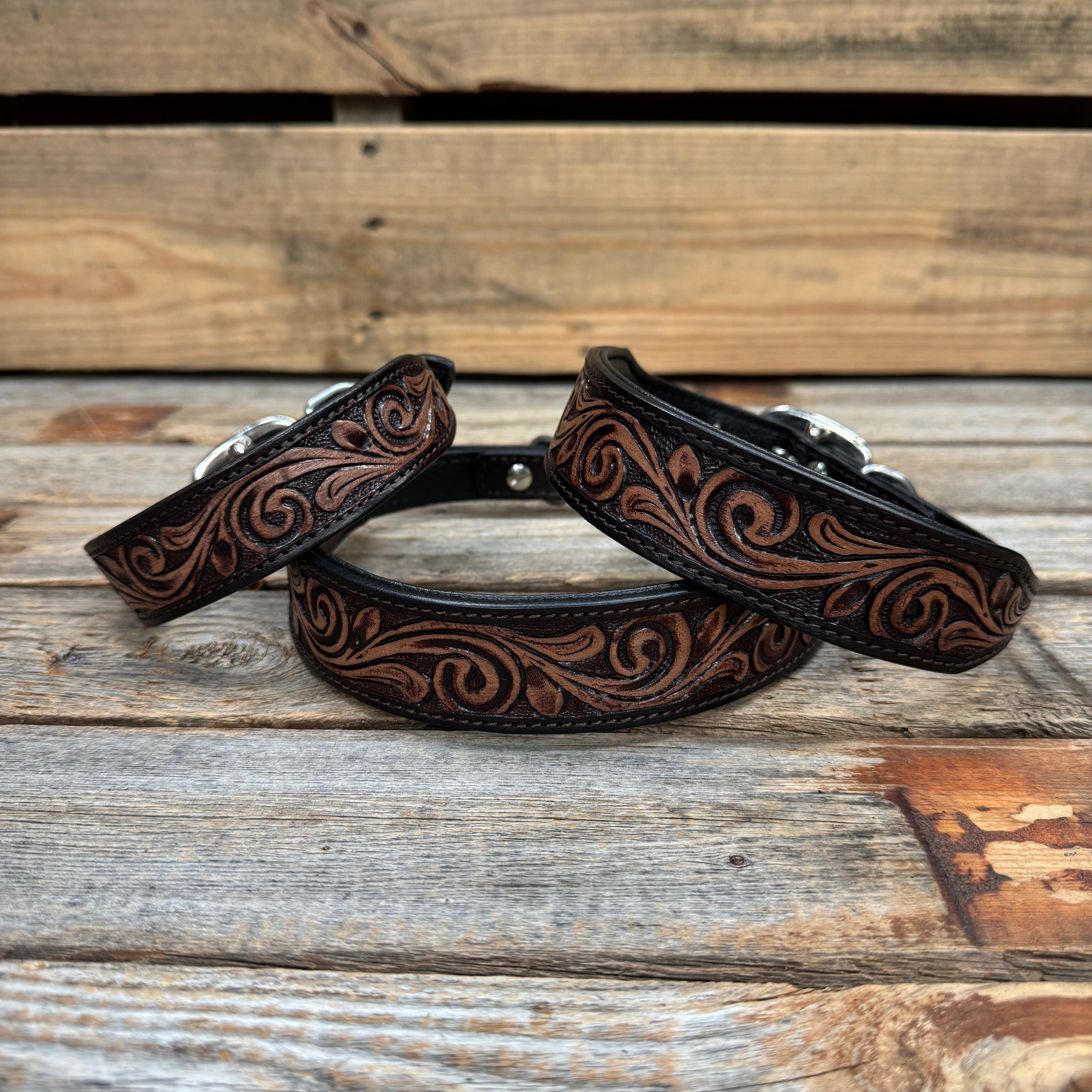 Two Tone Floral Genuine Leather Padded Dog Collar #FKDC2