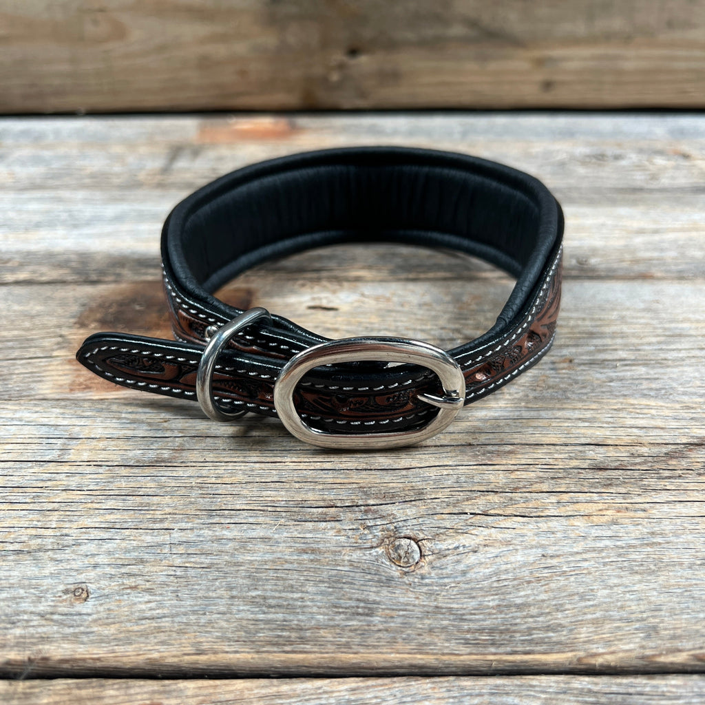Tooled Turquoise and Gold Genuine Leather Beaded Dog Collar #DC449 — view 2