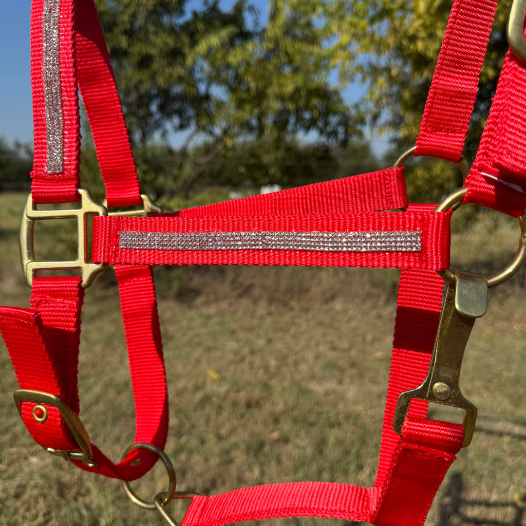 Red Bling Nylon Horse Halter BNHRED — view 4