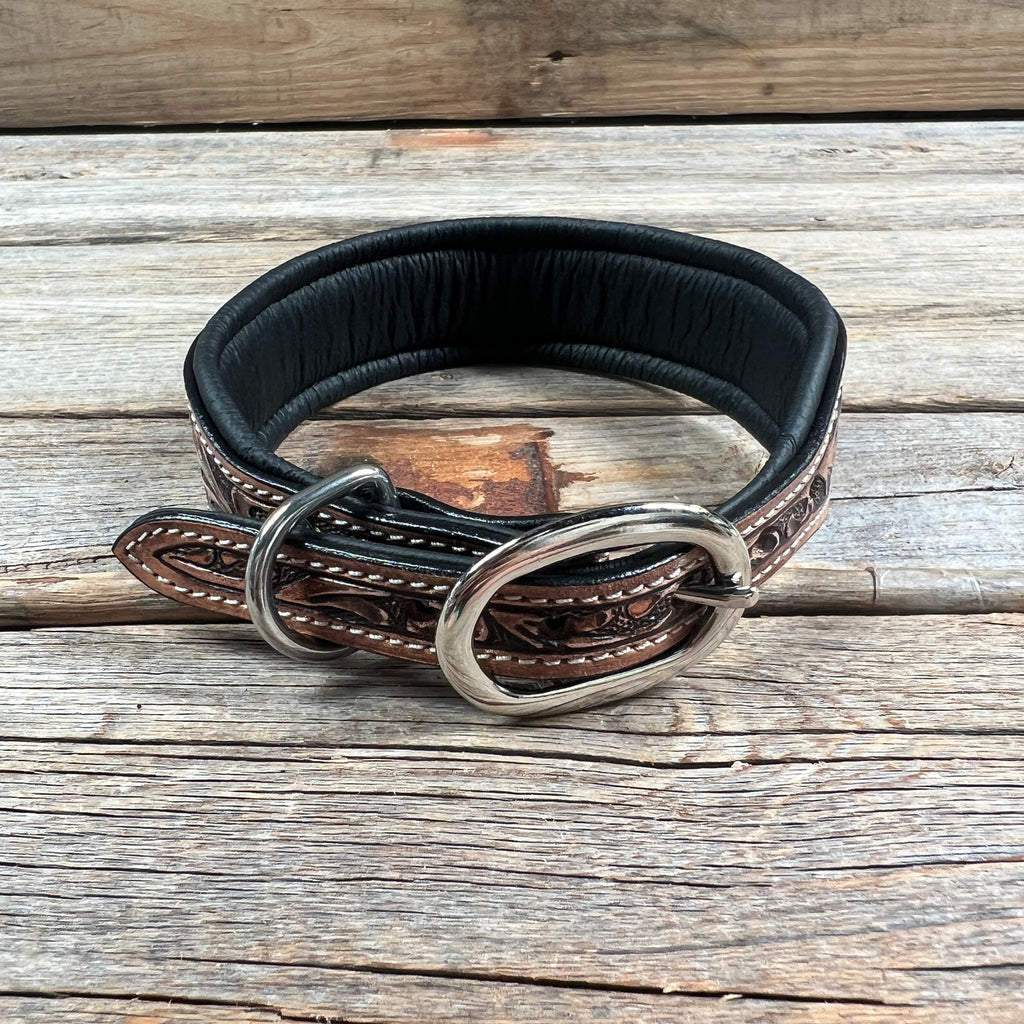 Tooled Red Genuine Leather Beaded Dog Collar #DC439 — view 2