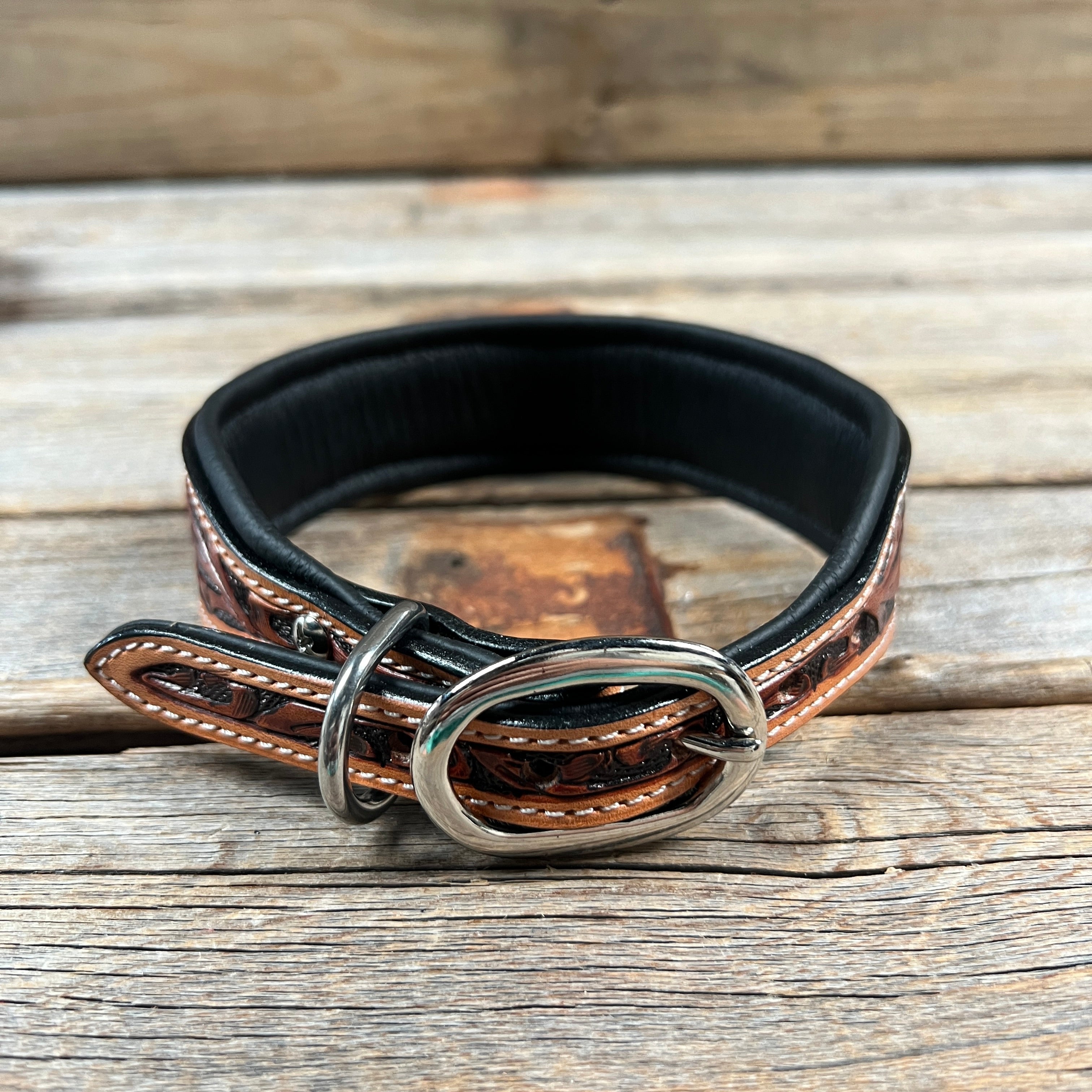 Tooled Red and Purple Genuine Leather Beaded Dog Collar #DC437 — view 2