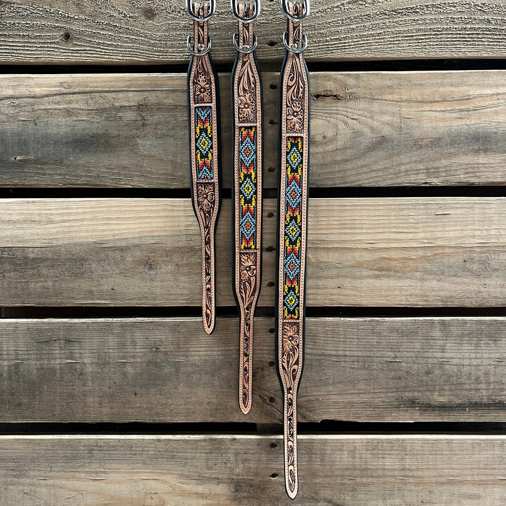 Tooled Yellow Genuine Leather Beaded Dog Collar #DC436 — view 3