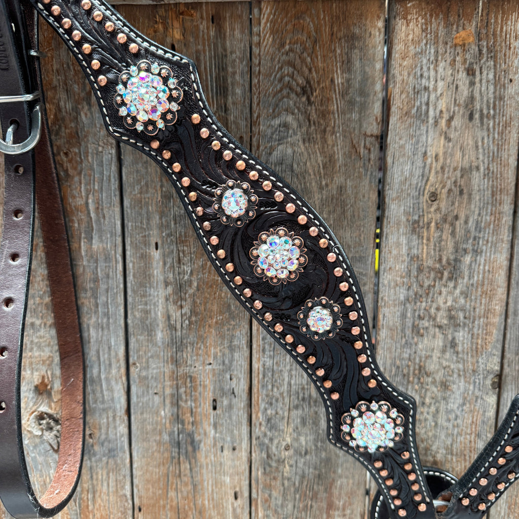 Dark Oil Floral Copper Dot AB One Ear / Breastcollar Tack Set #OEBC428 — view 7