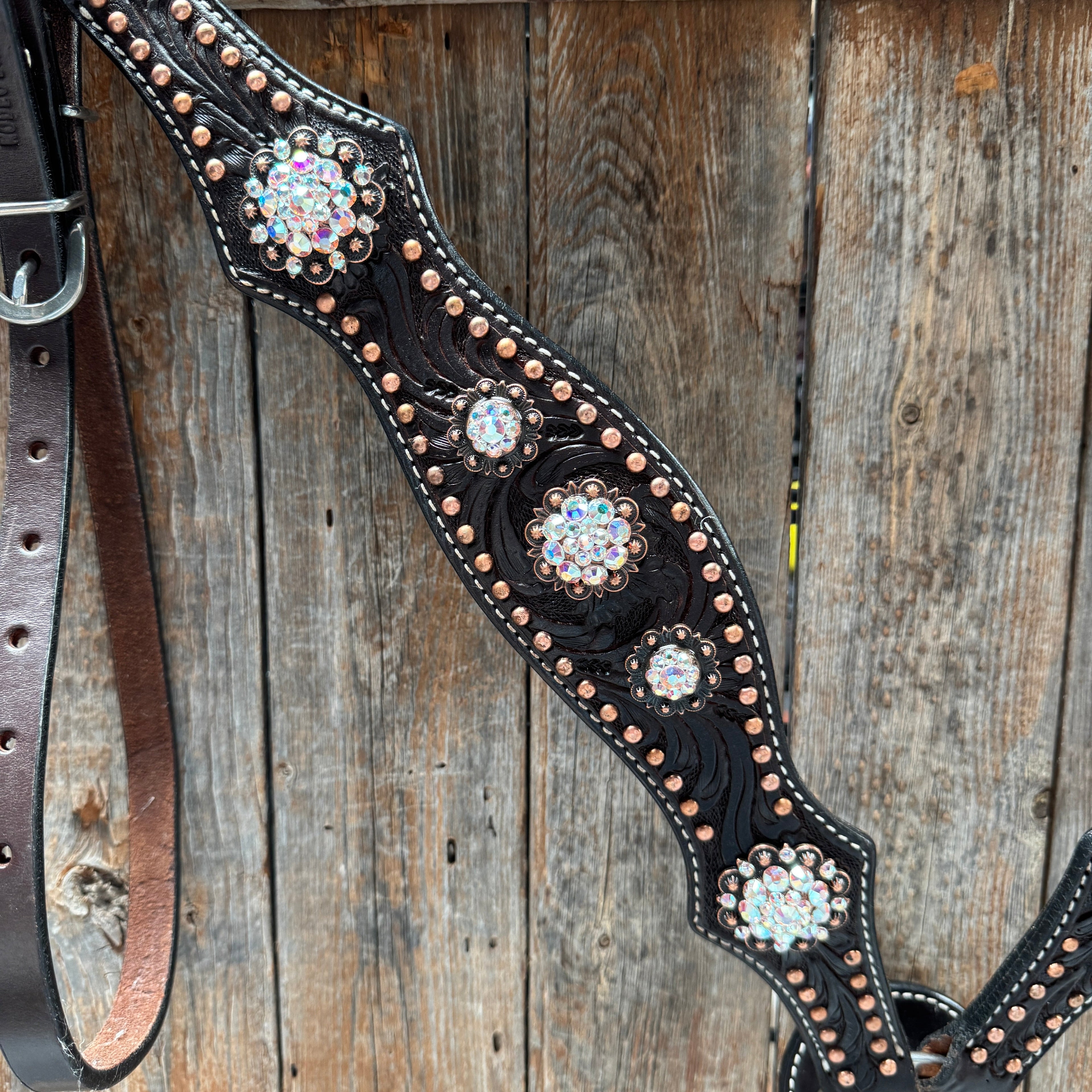 Dark Oil Floral Copper Dot AB One Ear / Breastcollar Tack Set #OEBC428 — view 7