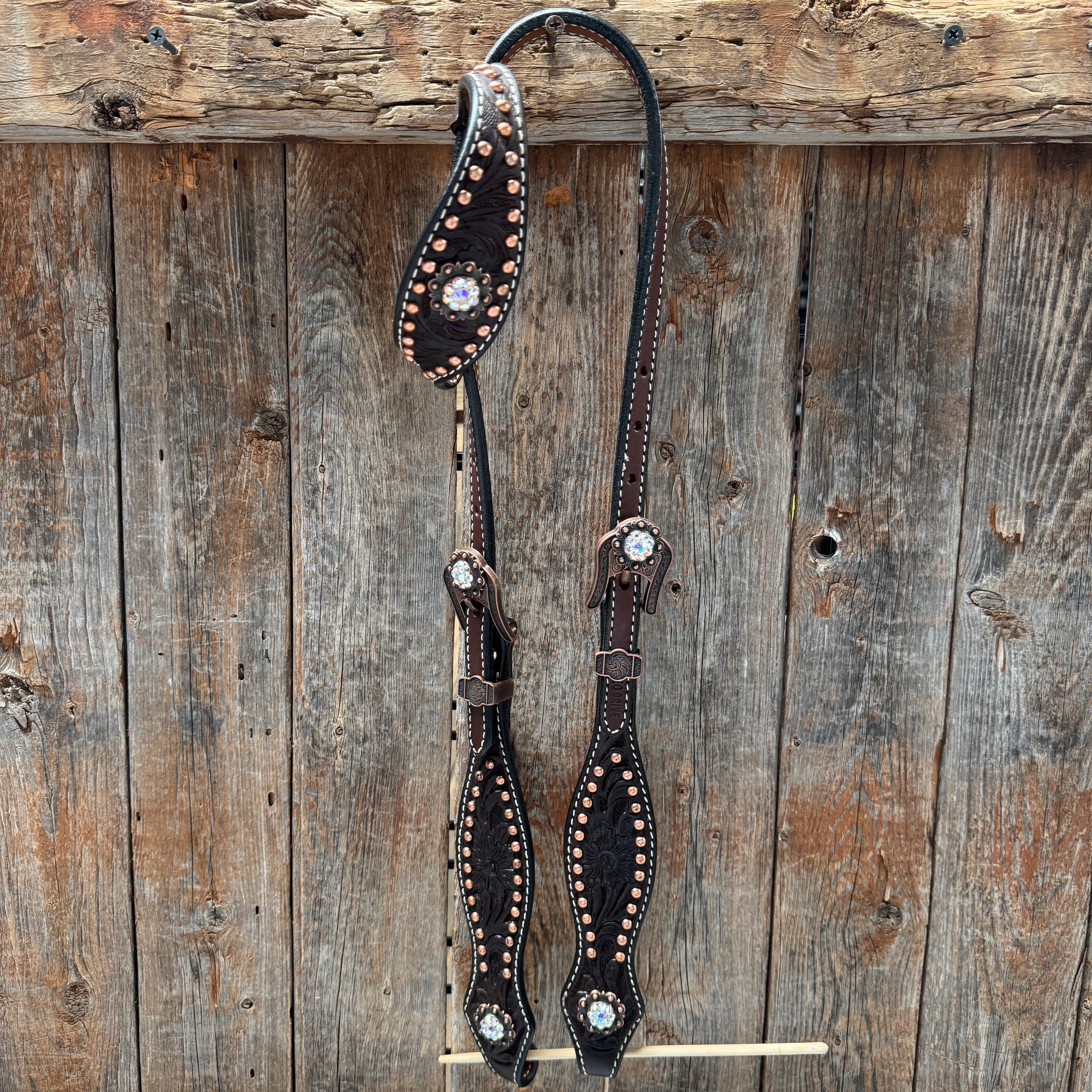 Dark Oil Floral Copper Dot AB One Ear / Breastcollar Tack Set #OEBC428 — view 2
