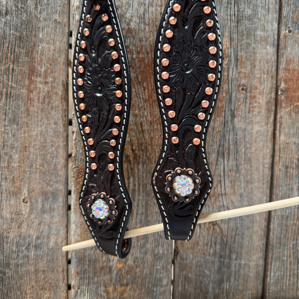 Dark Oil Floral Copper Dot AB One Ear / Breastcollar Tack Set #OEBC428 — view 5