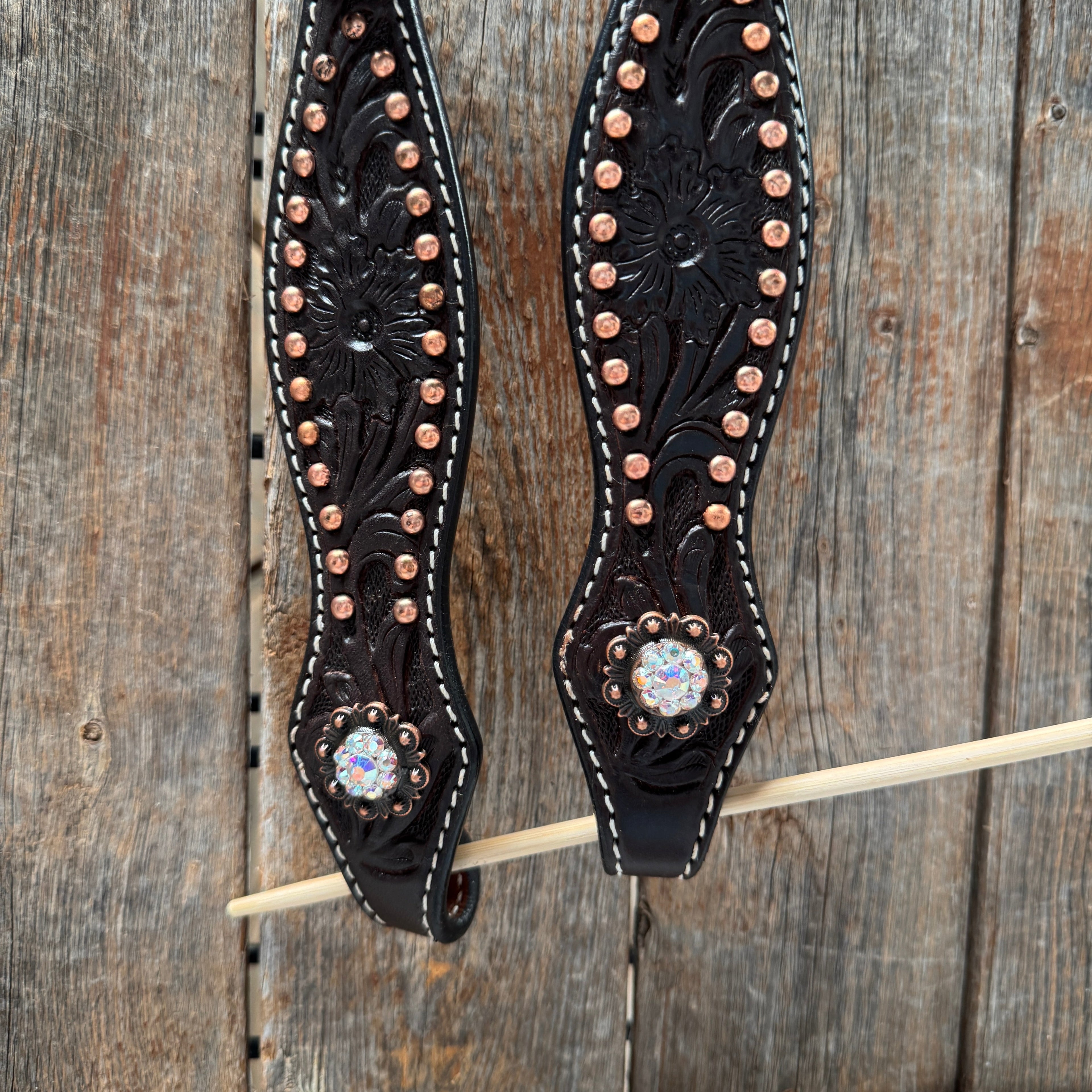 Dark Oil Floral Copper Dot AB One Ear / Breastcollar Tack Set #OEBC428 — view 5