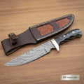 Clip Point Damascus Bowie Knife Durable Black Handle Outdoor Hunting Tool