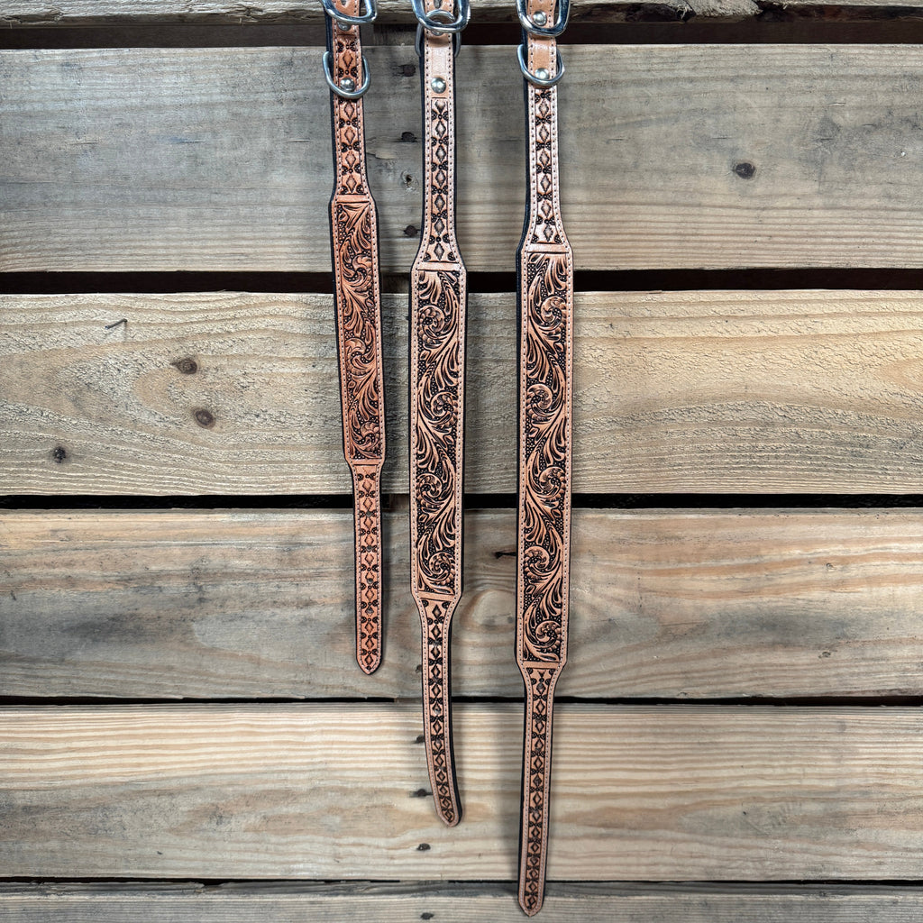Light Oil Floral Genuine Leather Padded Dog Collar #FKDC3 — view 3