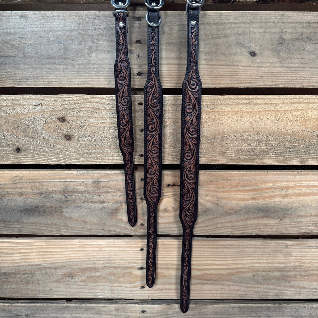 Two Tone Floral Genuine Leather Padded Dog Collar #FKDC2 — view 3