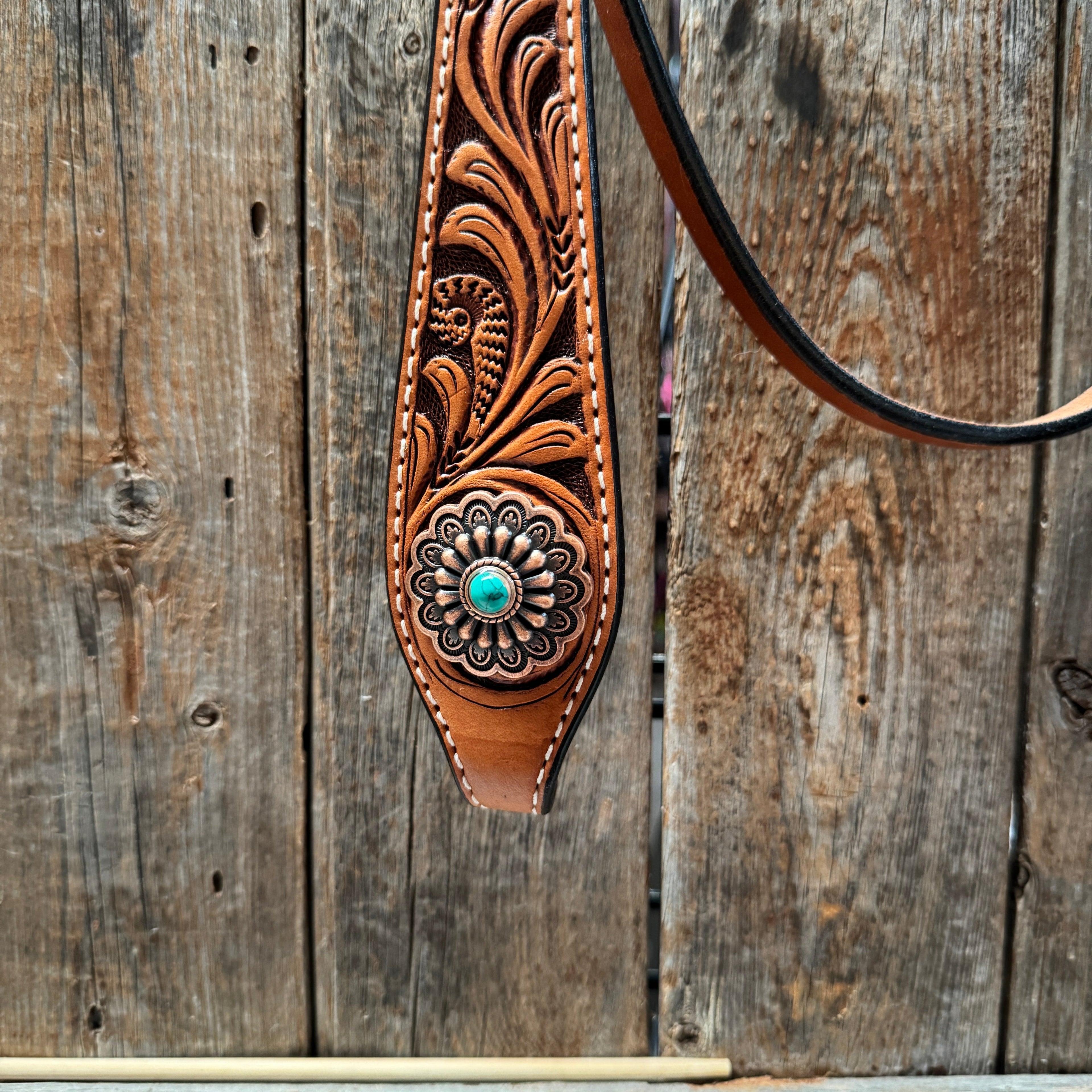 Light Oil Buckaroo Roper Flower Turquoise Browband/One Ear & Breastcollar Tack Set #OEBC459 — view 6