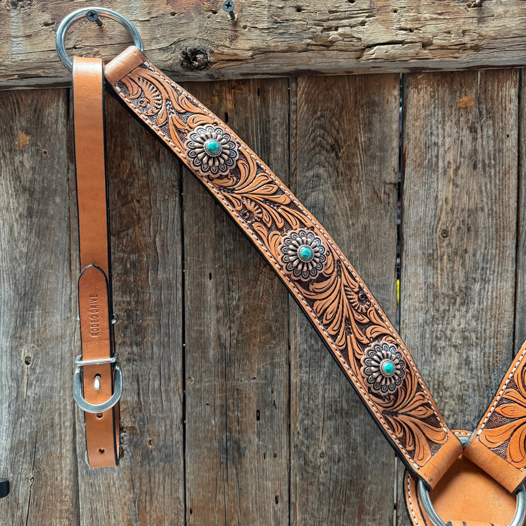 Light Oil Buckaroo Roper Flower Turquoise Browband/One Ear & Breastcollar Tack Set #OEBC459 — view 8