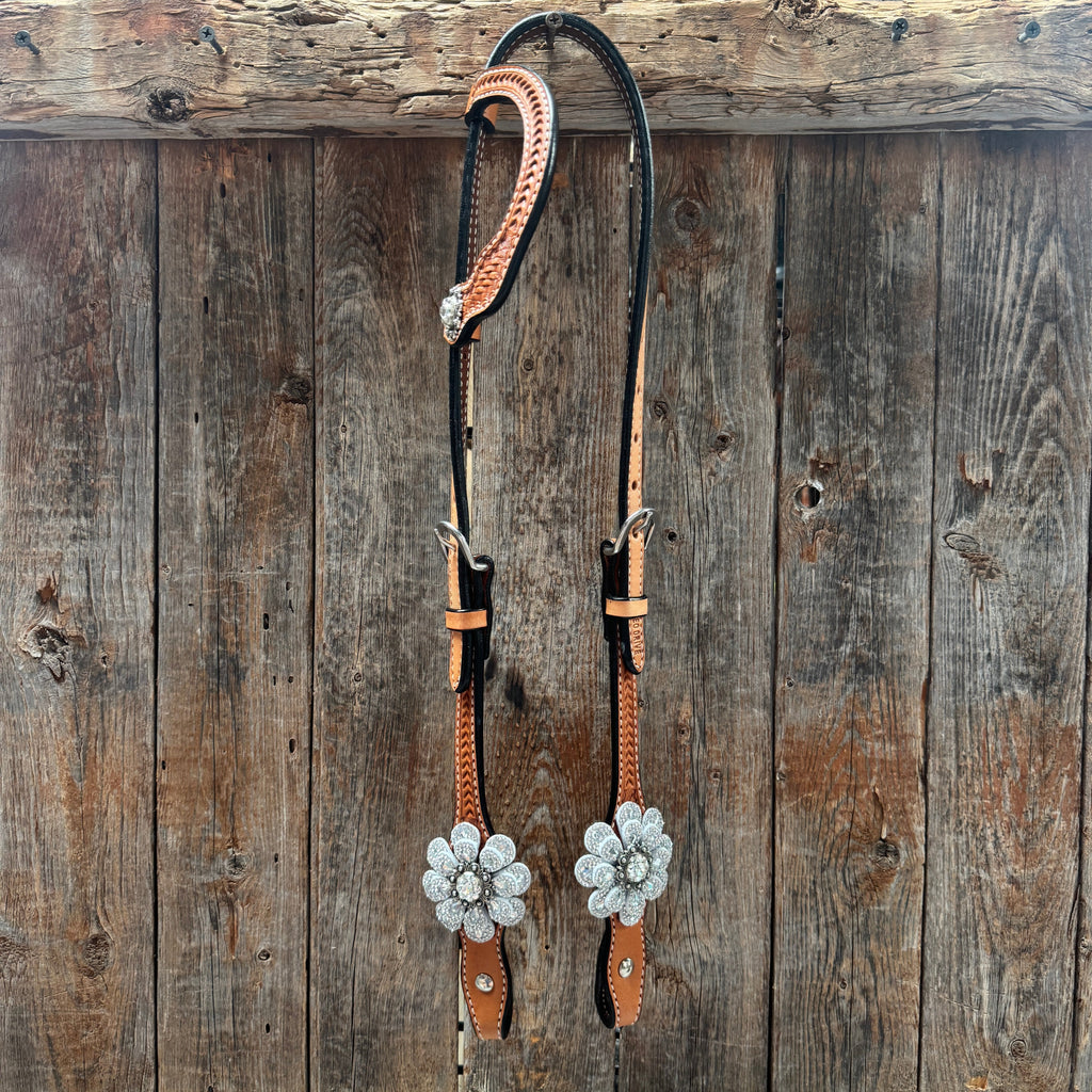 Light Oil Basketweave Tear Drop Flower Clear One Ear Tack Set #OEBC449 — view 3