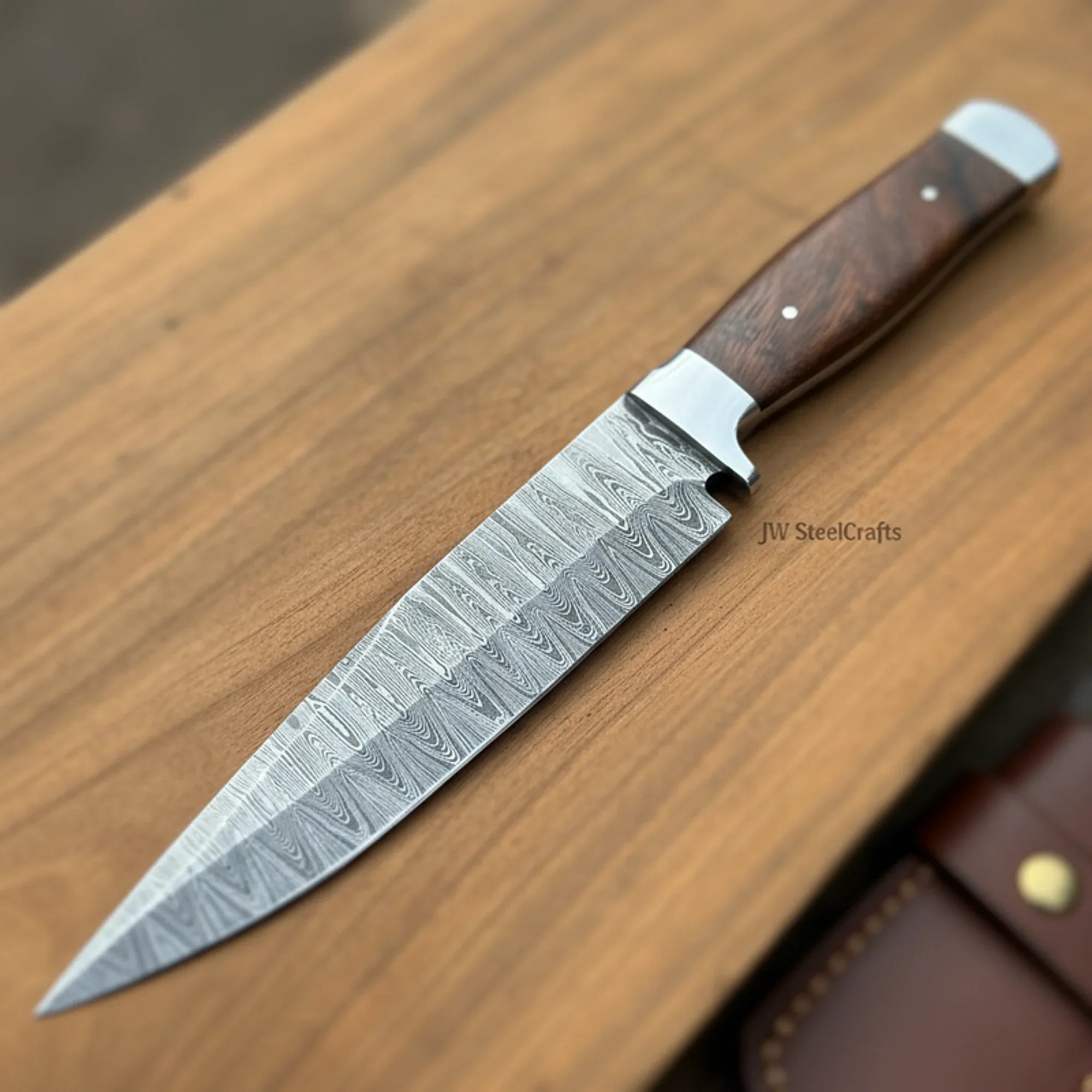 European Carving Knife Damascus Blade Wooden Handle Fixed Blade Tool