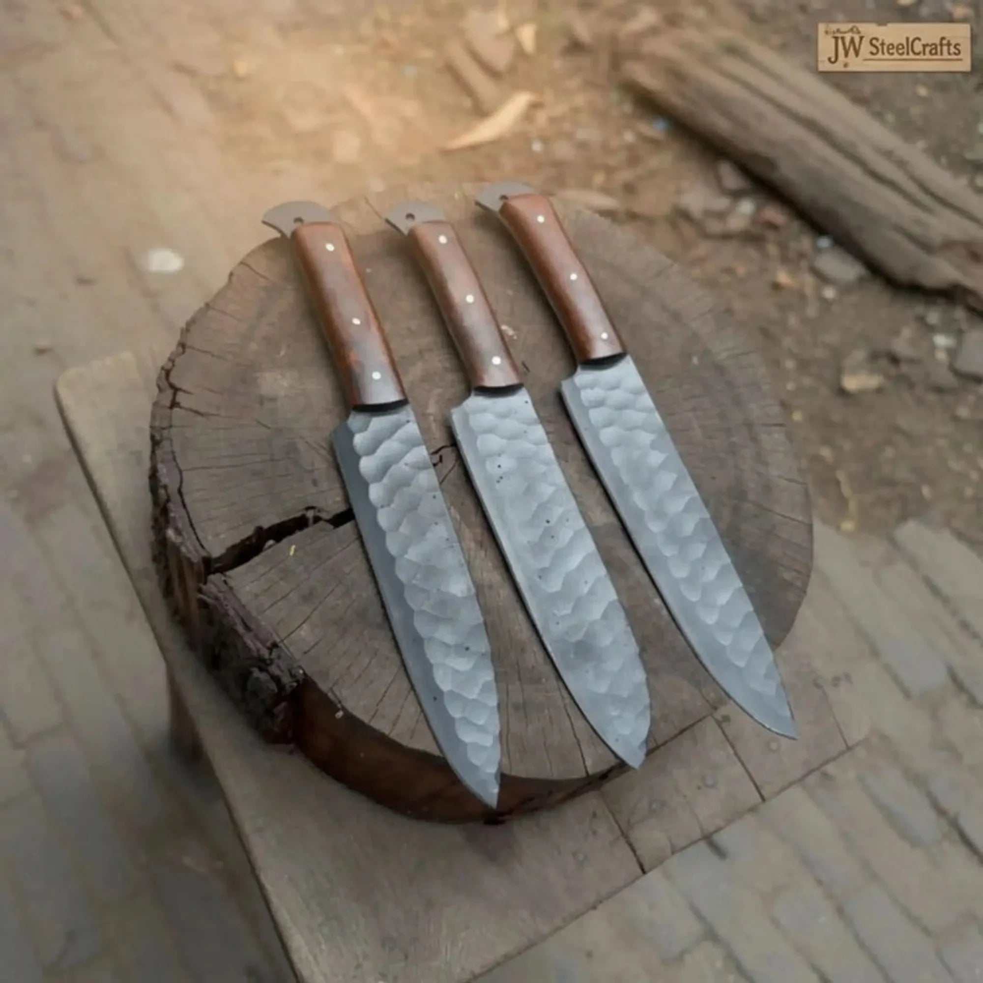 Chef Knife French Pattern Hammered Finish Blade Wooden Handle Kitchen Knife Set