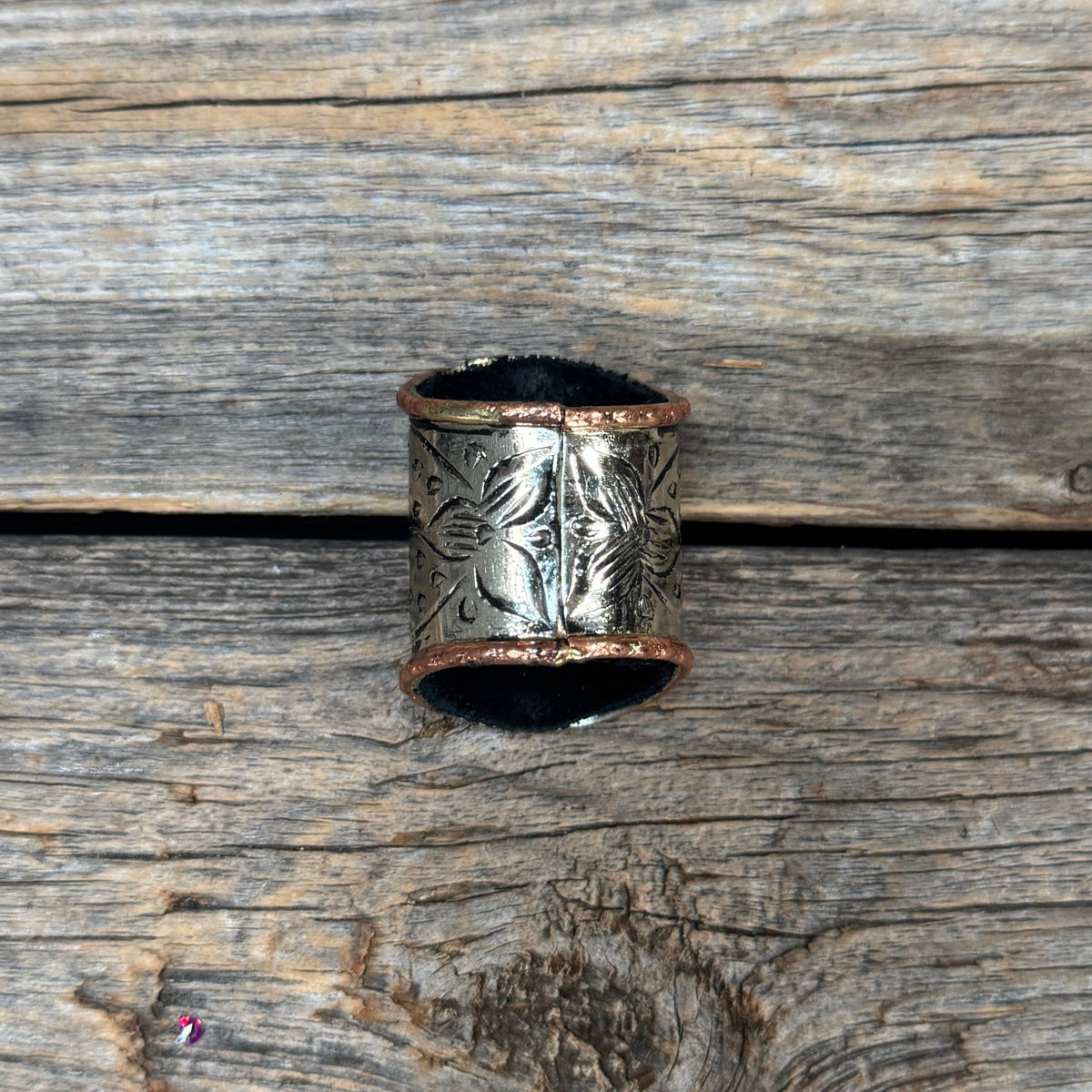 Silver Engraved Small Flower with Turquoise Wild Rag Slide #PS101