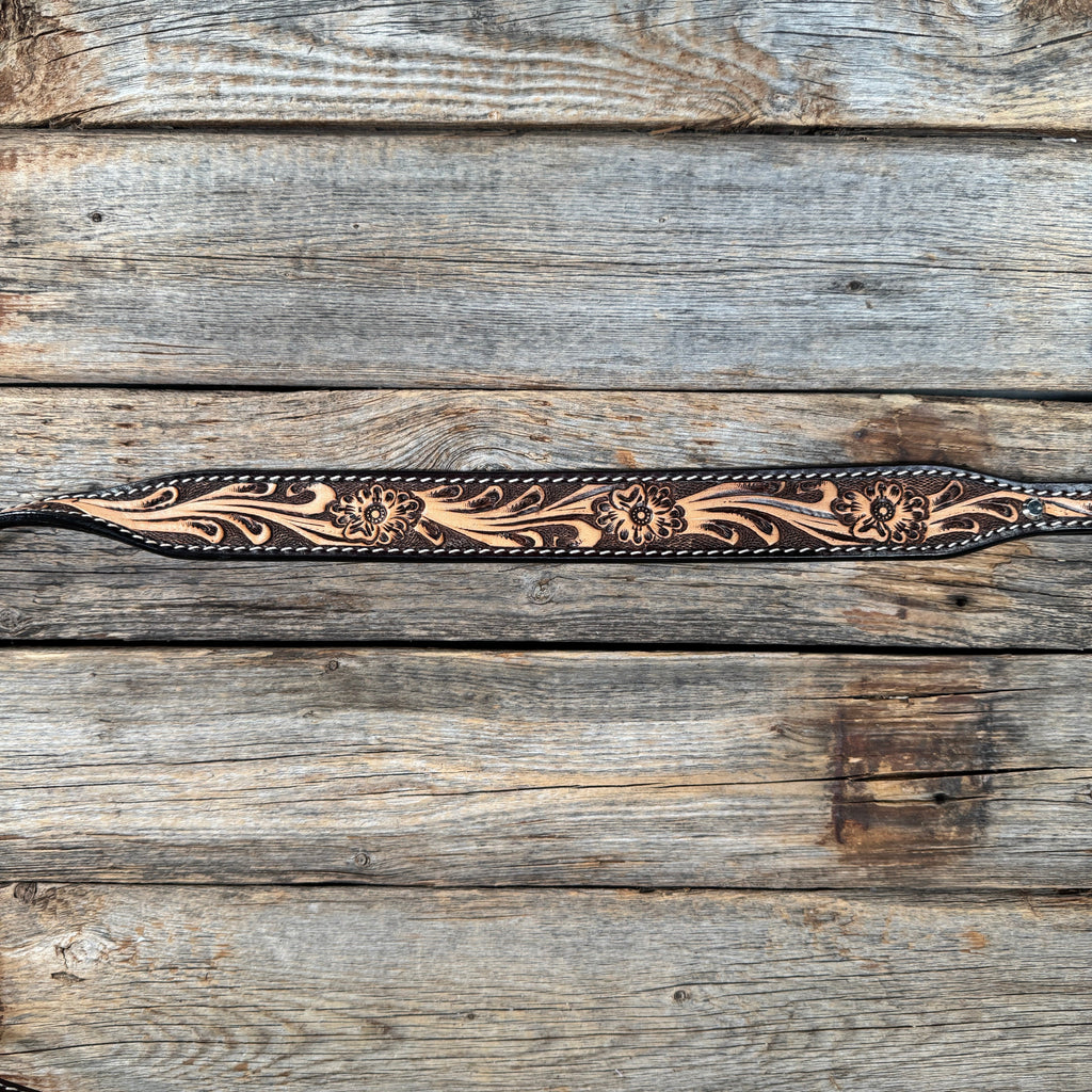 Floral Tooled Genuine Leather leash 4' x 1.25"wide — view 2