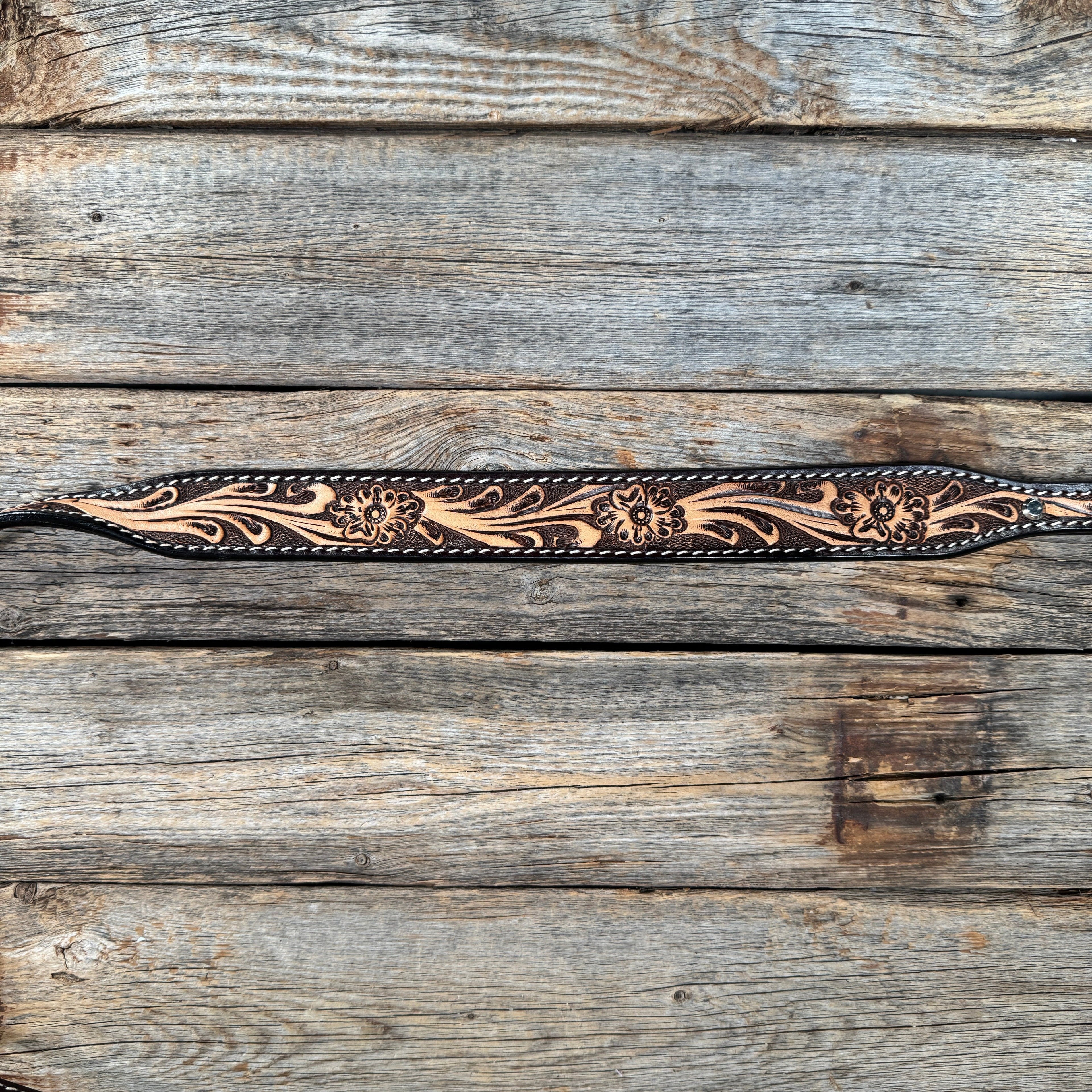 Floral Tooled Genuine Leather leash 4' x 1.25"wide — view 2