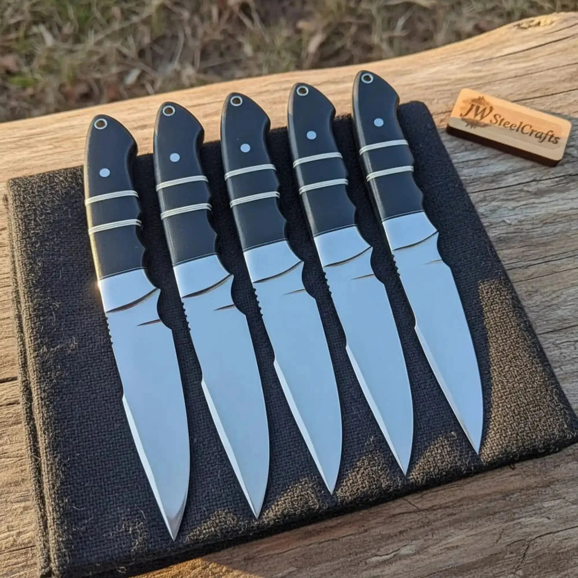 Handmade  Full Tang Blades Hunting Knife Set 6-Piece High Carbon Blades with Black Resin Handles