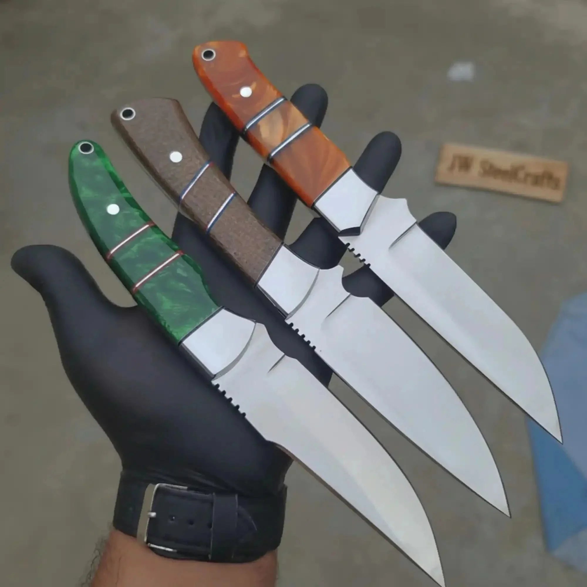 Handmade Boot Knife Set of 3-Piece Slim Fixed Blade Collector Set with Resin Handles