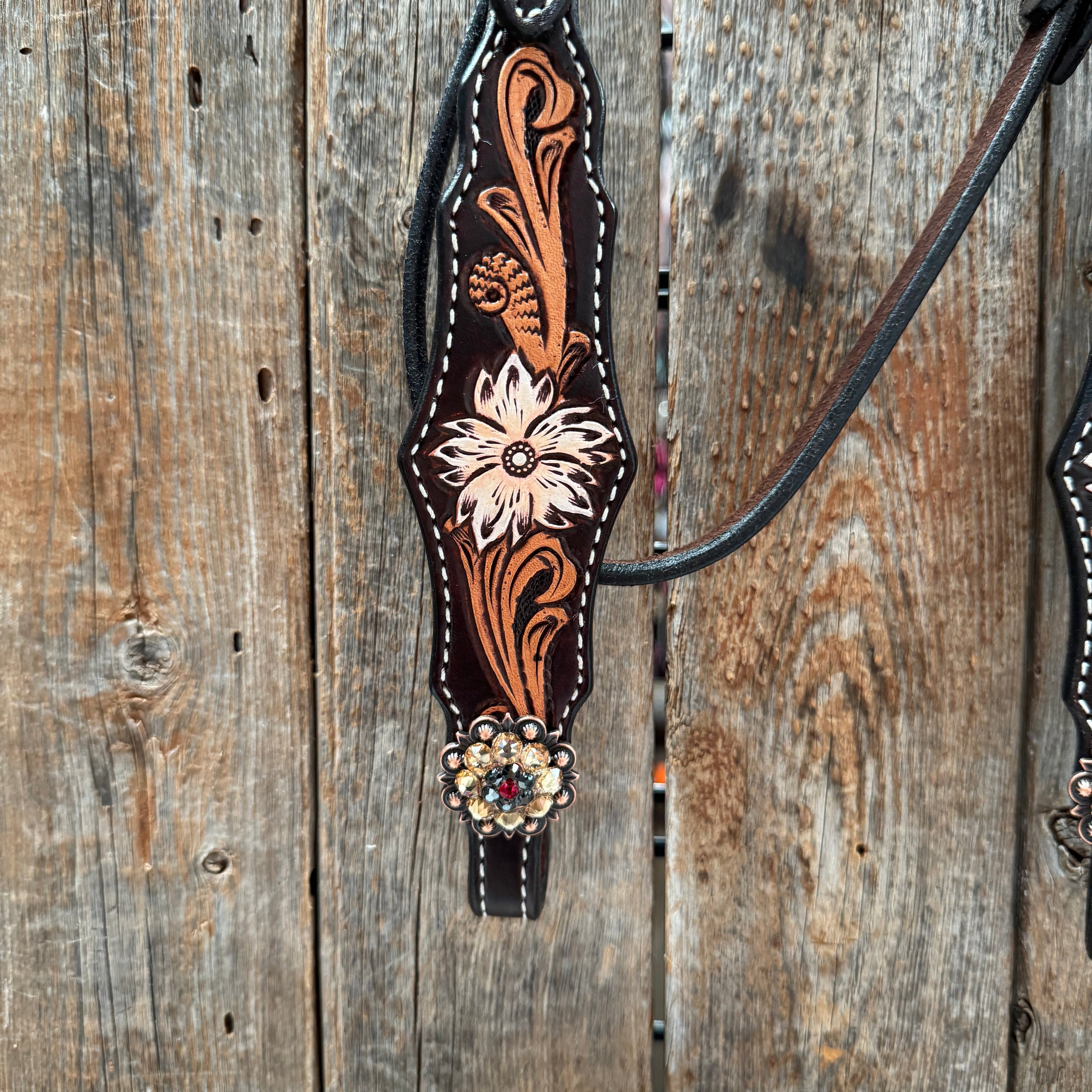 Triple Tone Floral Ruby, Jet and Champagne Browband - Triangle / Gladiator Breastcollar Tack Set #BBBC451 — view 5